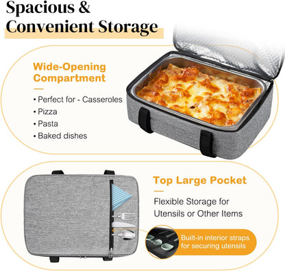 Coobiiya Insulated Casserole Carrier,Lasagna Lugger Tote Keeps Food Hot or Cold,Thermal Lunch Bag Warmer & Cooler Carrier Bag,Portable Tote Bag Fits 9" x 13" Baking Dish for Picnic and Cookout