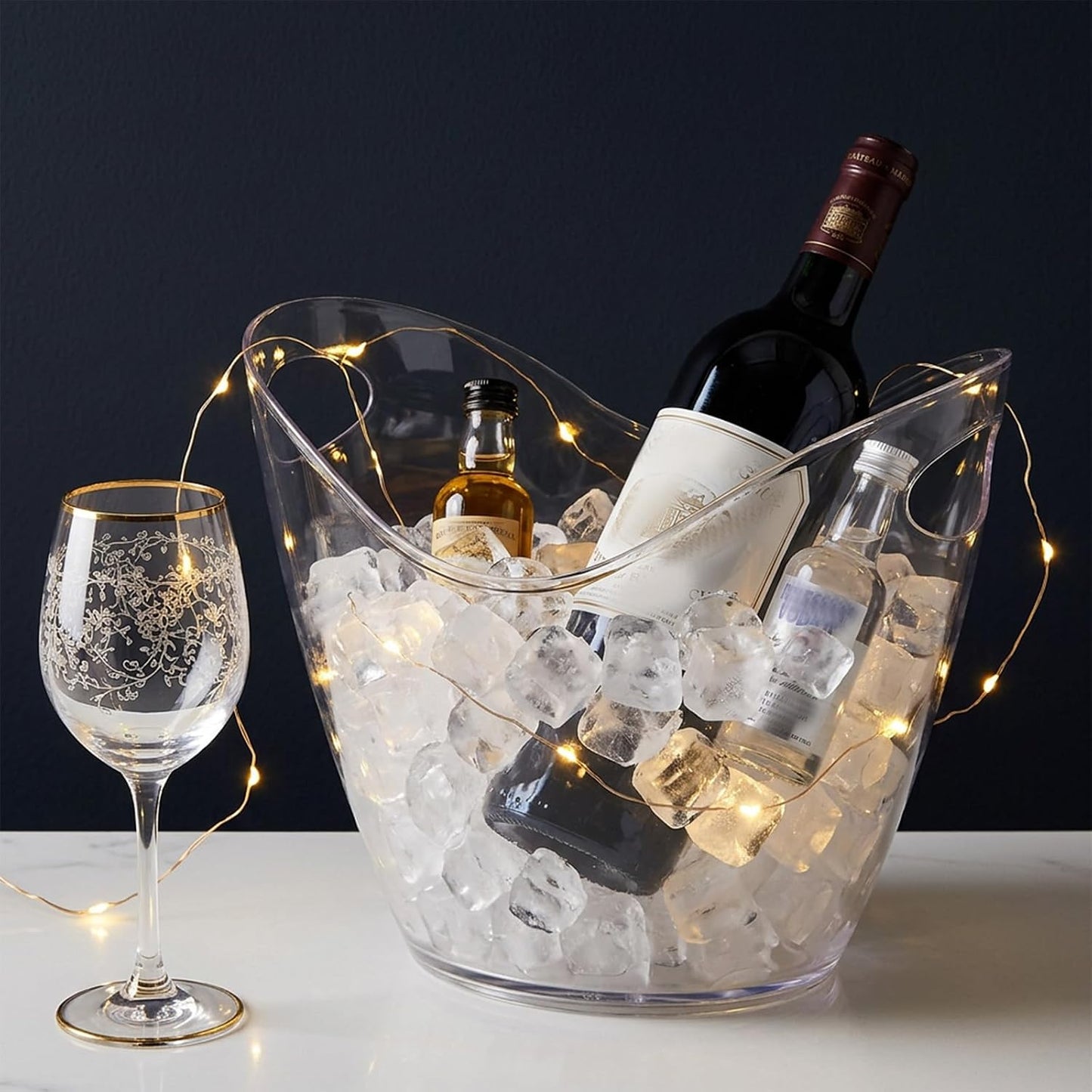 4 Pack Ice Bucket for Parties, 4L Acrylic Wine Buckets with 2 Scoops for Beverage/Wine/Beer/Cocktail, Portable Clear Beverage Tub for Parties, Mimosa Bar Supplies, Outdoor Events