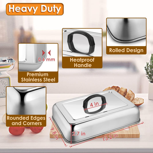 Leonyo 13 x 9 Inch Rectangular Basting Cover Set of 2, Stainless Steel Cheese Melting Dome Lid with Adjustable Vent Heavy Duty for Outdoor&Indoor Flat Top Griddle Accessories Teppanyaki BBQ Grilling