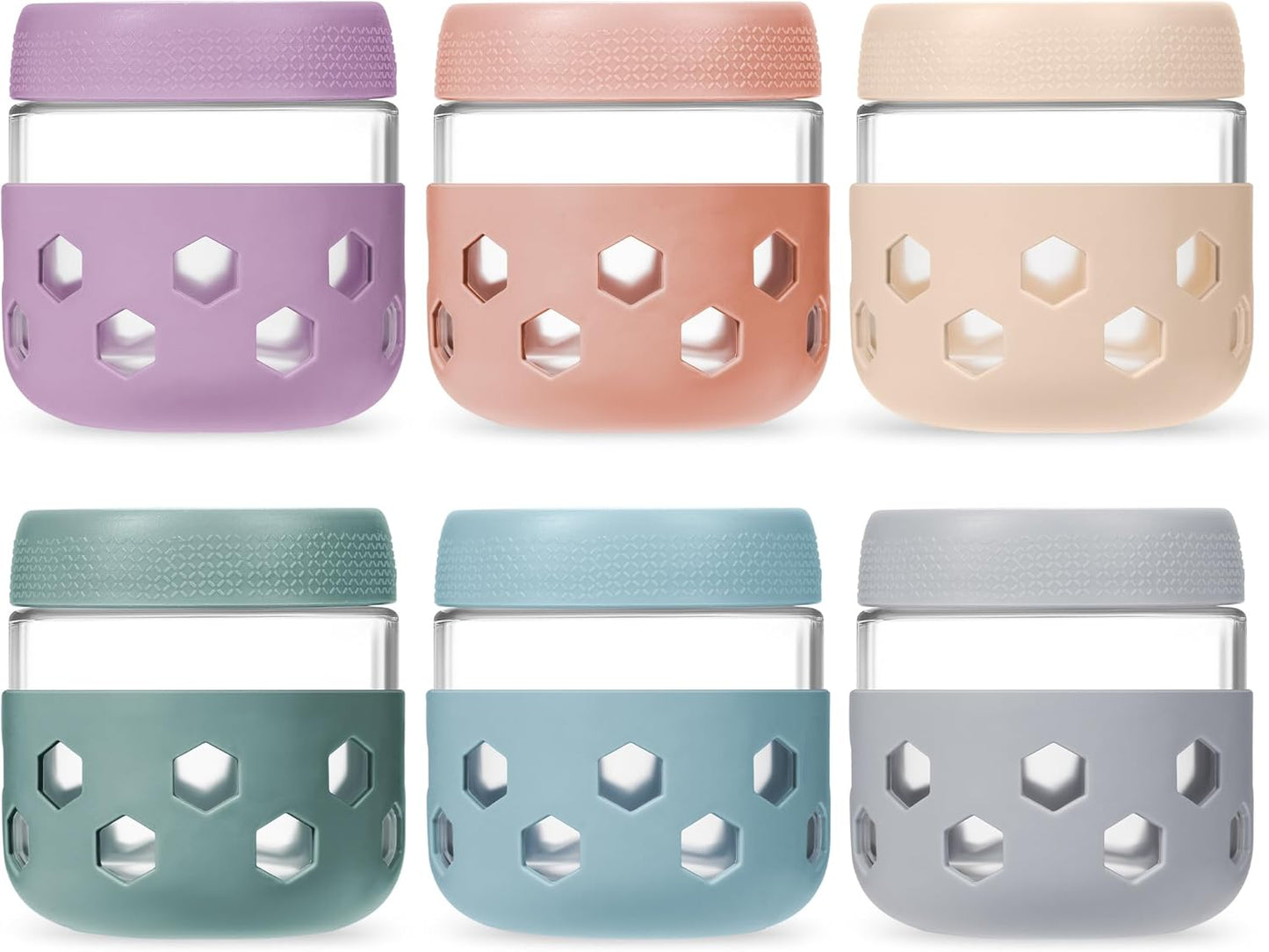Gemice 6-Pack 10oz Glass Mason Jars with Silicone Sleeves, Airtight BPA-Free Overnight Oats Containers with Lids, Dishwasher Safe Leak-Proof Meal Prep Jars for Chia Pudding, Yogurt, Snacks