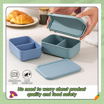 Layhit 4 Pcs Silicone Bento Box for Adults, 27 oz Bento Lunch Container Reusable 3 Compartment Lunchable Food Container for Women Men, Leak Proof Microwave Dishwasher Freezer Safe (Cool Colors)