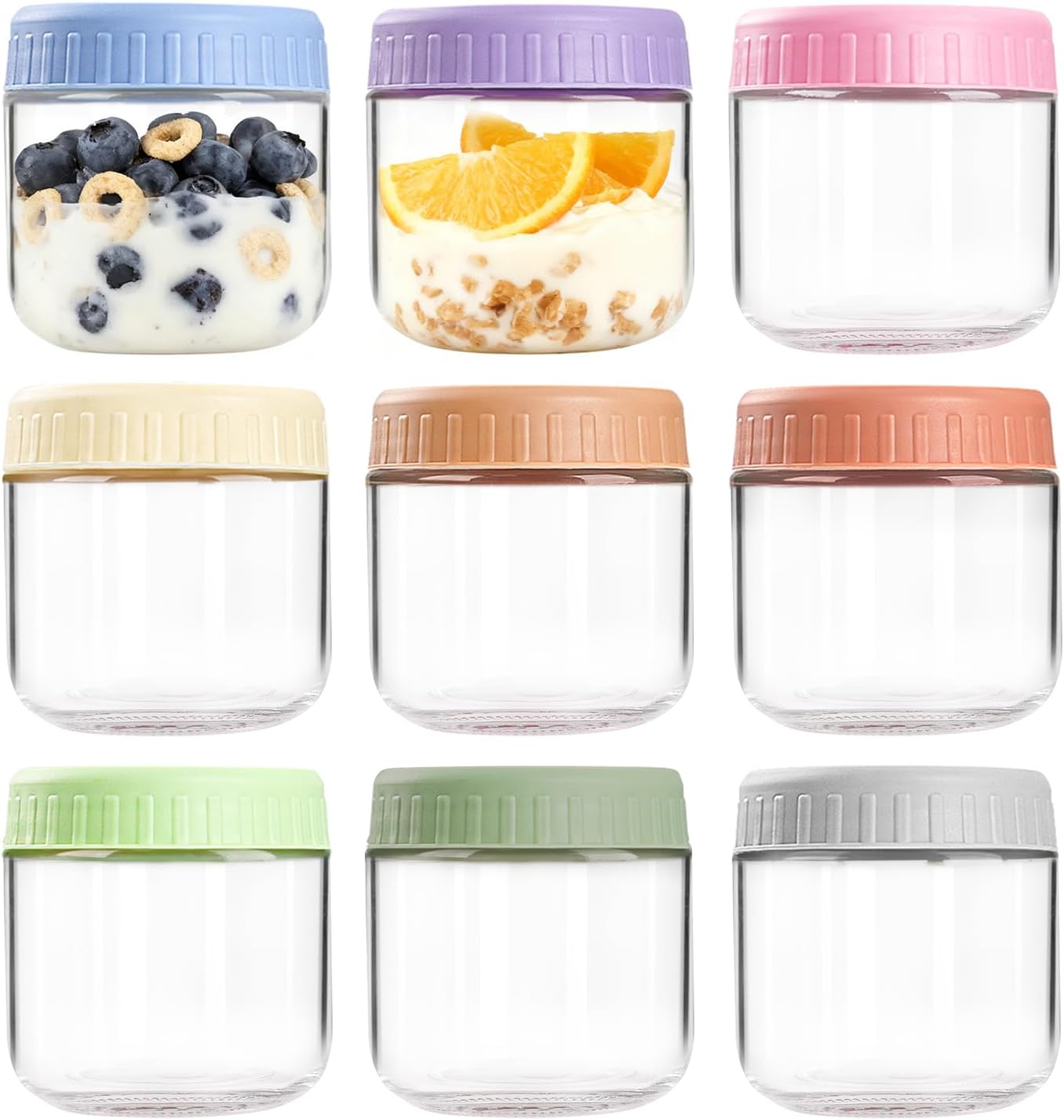 Overnight Oats Containers with Lids, 10oz Wide Mouth Mason Jars with Lids, 9 Pack Glass Jars with Airtight lid for Chia Pudding Yogurt Salad, Meal Prer Oatmeal Jars, Pink