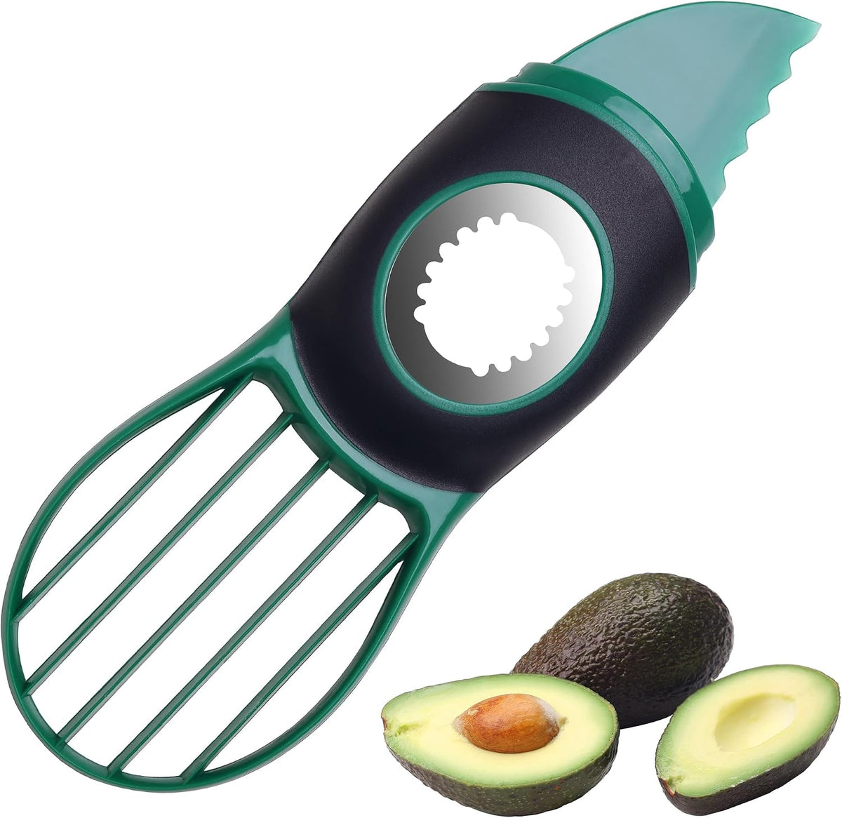 Linoroso Avocado Slicer Tool Kitchen Avocado Knife Set, Good Grips 3-in-1 Avocado Tool with Avocado cutter slicer, Avocado Pit Remover, Avocado Peeler with Cover, Green