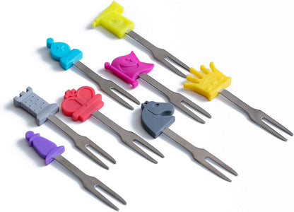Cocktail Forks, 6-Piece Appetizer Forks, Cat Shapes, Stainless Steel and Silicone Small Forks for Fruits, Cheese, Appetizers