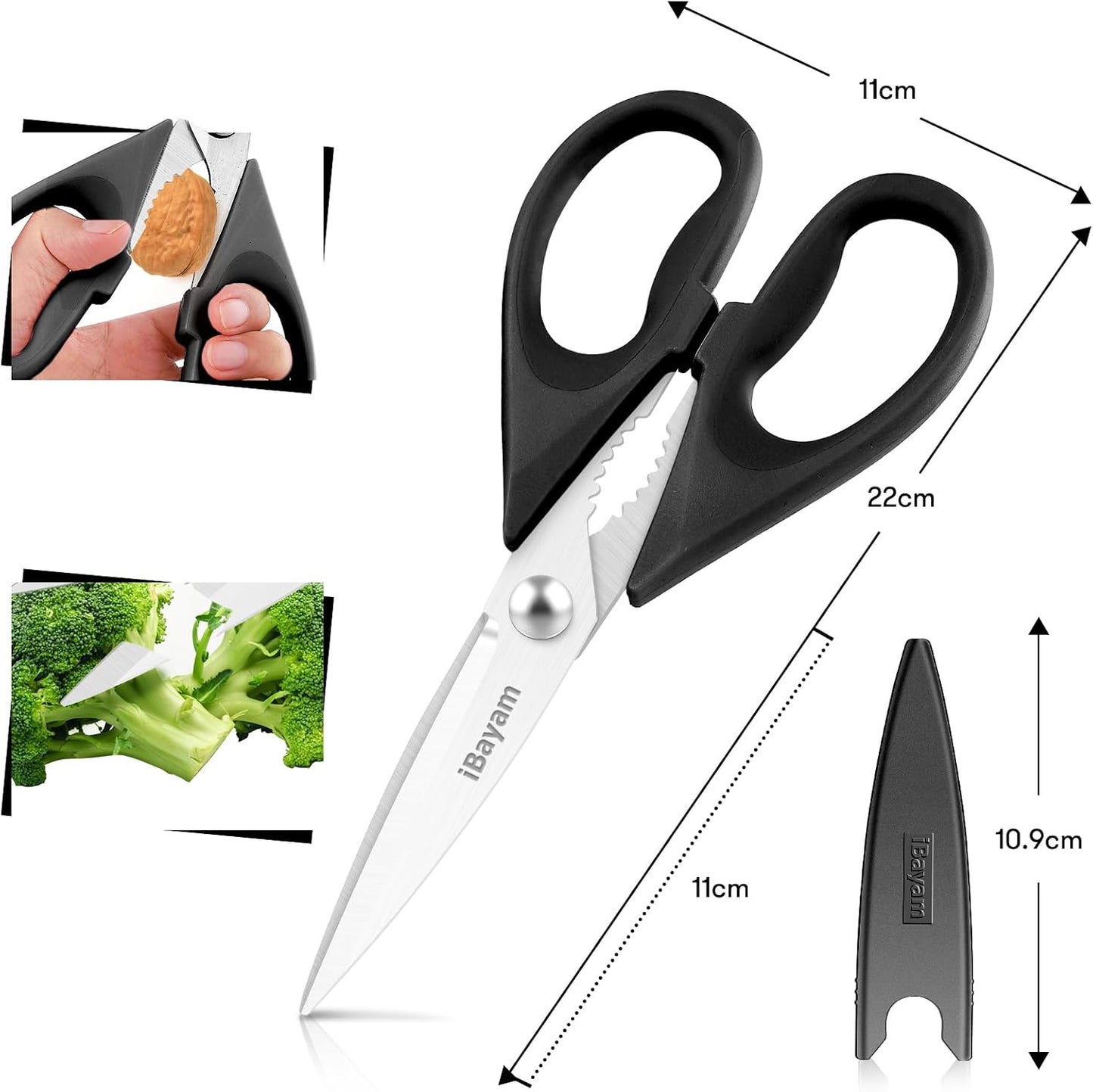 iBayam 2 Pack All Purpose Kitchen Shears Heavy Duty - Stainless Steel Kitchen Scissors With Protective Sheath, Soft Comfort-Grip Handle, Food & Meat Scissors, Home, Kitchen, Dining Utility Gadgets