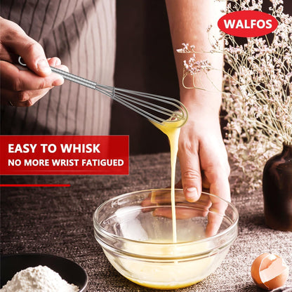 Walfos Whisk,304 Stainless Steel whisk,No-Rust 7+9+11inch Whisks for cooking Nice for Blending,Whisking,Beating.Heat resistant 600°F Dishwasher Safe. Heavy duty kitchen whisk.SILVER