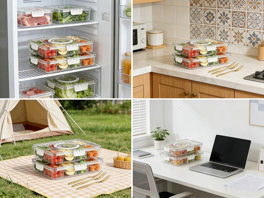 2 Pack Snackle Box Containers, 8 Compartments Divided Serving Tray with Lids & Handles, Portable Snack Storage for Veggies, Fruits, Charcuterie, Candy – BPA-Free, Leak-Proof (8 Sections Each)