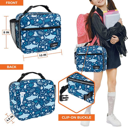 opux Insulated Lunch Bag Kids, Lunch Box for School Boy Girl, Leakproof Small Reusable Compact Soft Mini Cooler Bag, Toddler Small Lunch Boxes Kit Pail with Front Side Pockets (Purple)