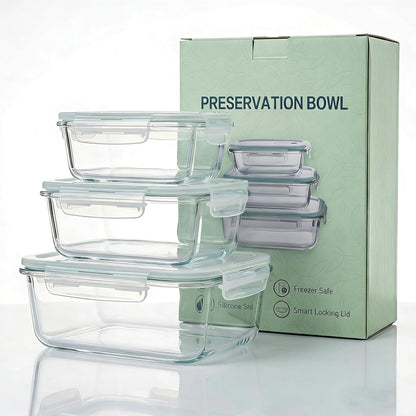 High Borosilicate Glass Food Storage Containers,Stackable Meal Prep Containers with Airtight Plastic Lids,BPA-Free, Leak-Proof,Reusable for Microwave, Oven, Freezer and Dishwasher,3Piece Set