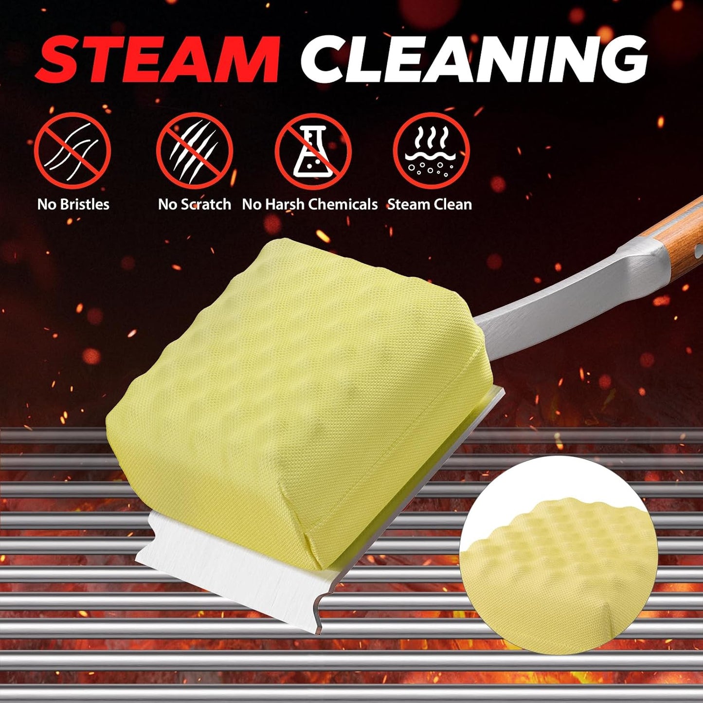 ENLOY Grill Brush for Outdoor Grill, Bristle Free Steam Grill Brush with Scraper, Replaceable Head, Safe Steam Cleaning 17'' Long Handle Grilling Accessories for Most Grills, Gifts for Men Dad Husband