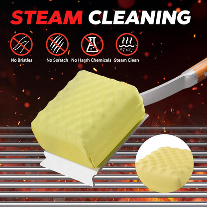 ENLOY Grill Brush for Outdoor Grill, Bristle Free Steam Grill Brush with Scraper, Replaceable Head, Safe Steam Cleaning 17'' Long Handle Grilling Accessories for Most Grills, Gifts for Men Dad Husband