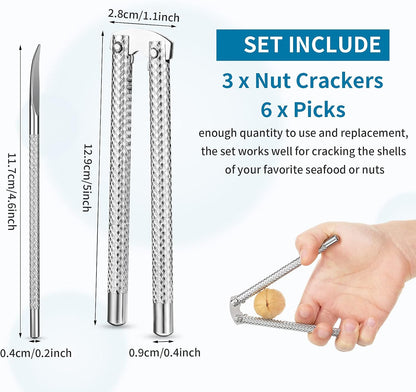 Honeydak 9 Pcs Nut Crackers with 6 Picks, Stainless Steel Seafood