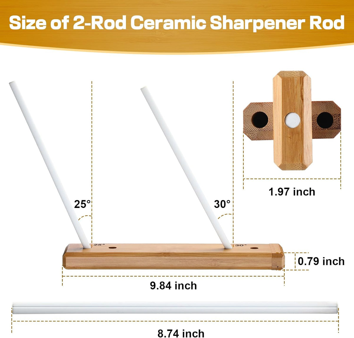 Feekoon 9.8" Ceramic Crock Knife Sharpener, 2-Rod Turn Box for Kitchen