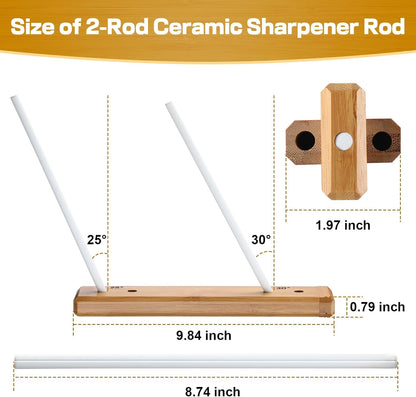 Feekoon 9.8" Ceramic Crock Knife Sharpener, 2-Rod Turn Box for Kitchen