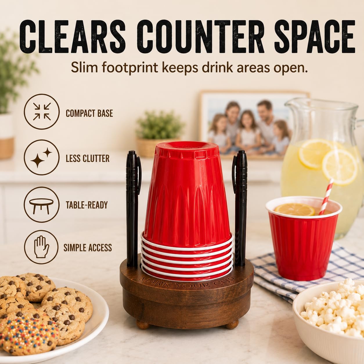 Party Cup Holder for 3-4" Cups - Hosting Essential to Prevent Mix-Ups & Reduce Waste - Sturdy Drink Organizer with Rubber Feet for Birthdays, BBQs, & Holiday Gatherings (Cups & Markers Not Included)