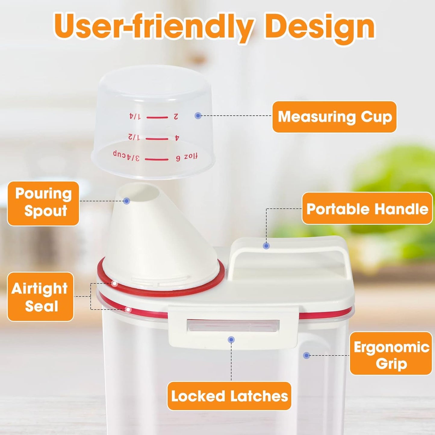 TBMax Rice Storage Container 2 Pack, Plastic Kitchen Pantry Food Storage Container with Cup, Small Pet Dog Cat Food Container Dispenser