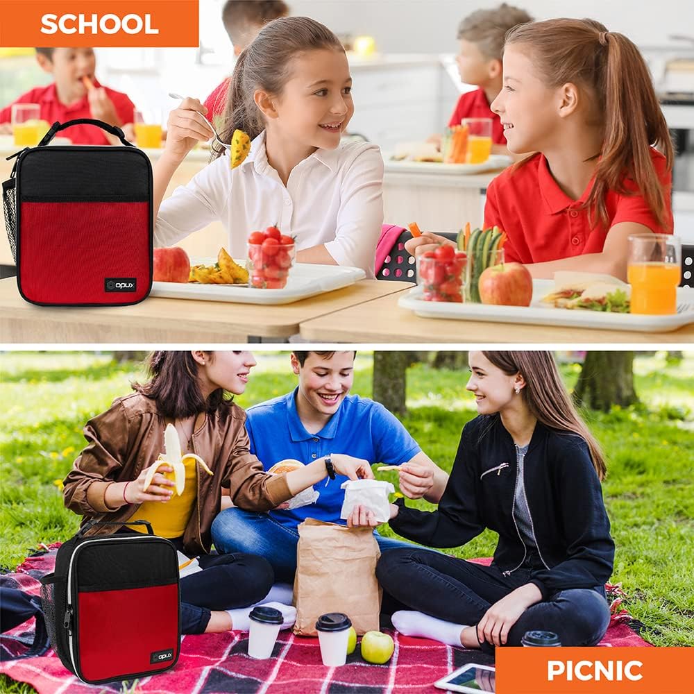 opux Premium Insulated Lunch Box, Soft School Lunch Bag for Kids Boys Girls, Leakproof Small Lunch Pail Men Women Work, Reusable Compact Cooler Tote Lunchbox for Office Adult, Black
