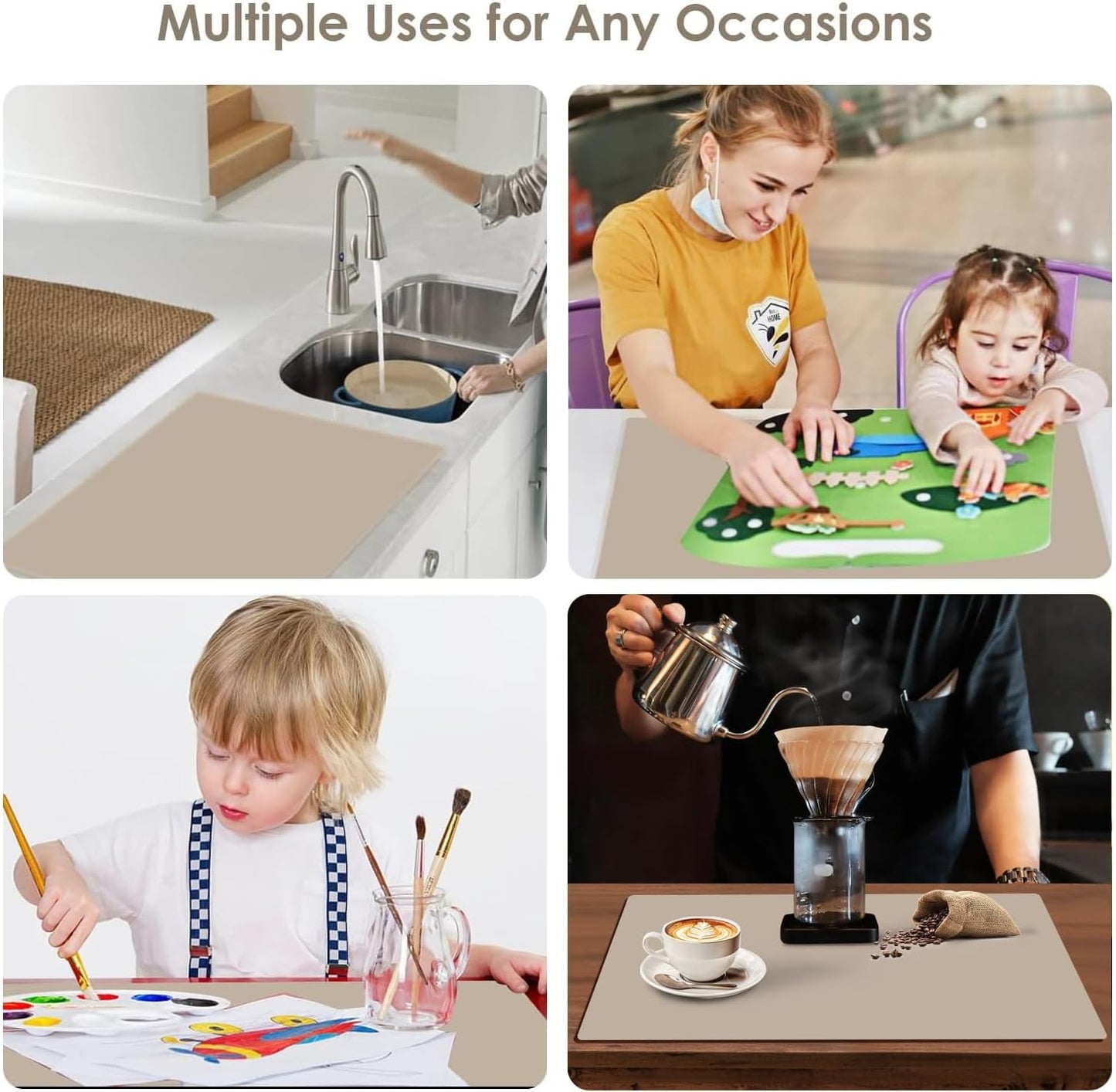 Extra Large Dark Green Countertop Mat - Silicone Table Kitchen Desk Mat - Non-Slip & Heat Resistant - Dinner Placemat Pastry Dough Rolling Mat - Colors B