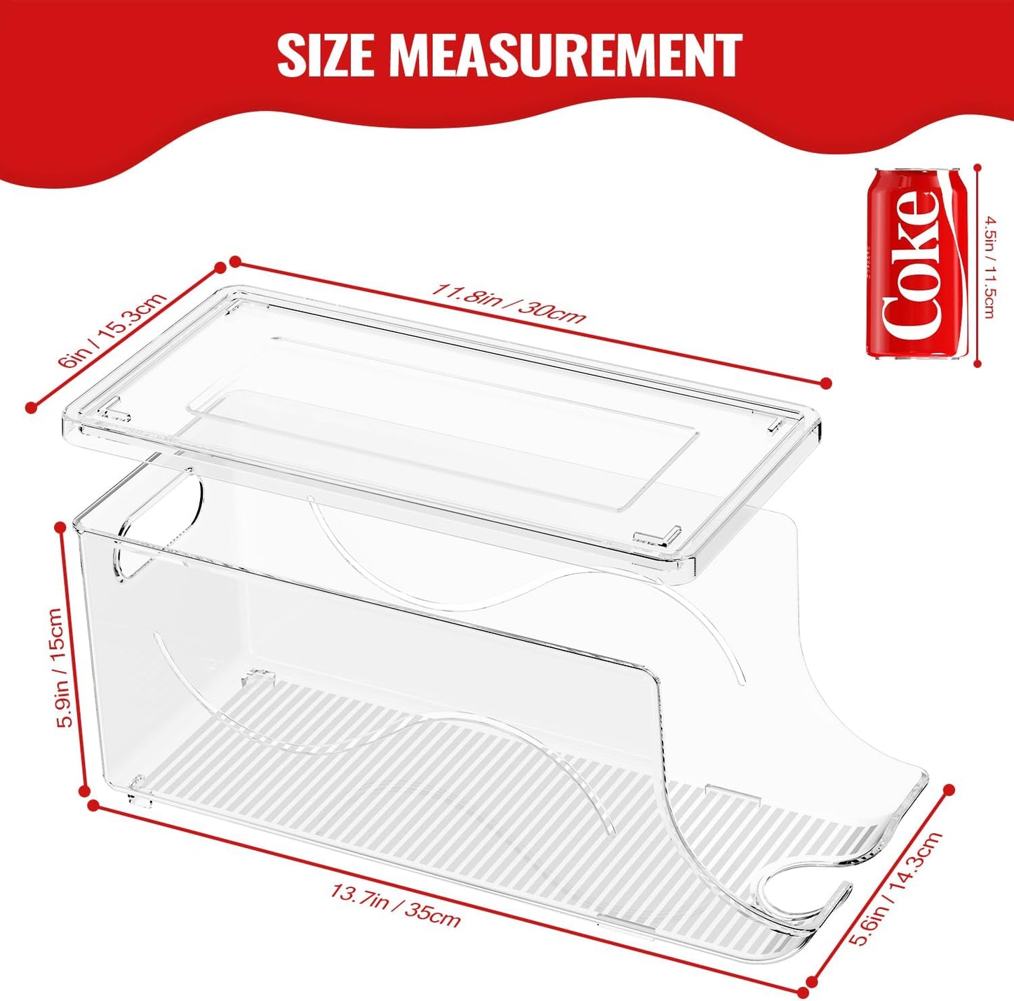 SCAVATA 2 Pack Stackable Refrigerator Organizer, Soda Can Dispenser Pop Cans Container Beverage Holder with Lid for Fridge, Freezer, Kitchen, Clear Plastic Storage Bins-Holds 10 Cans Each