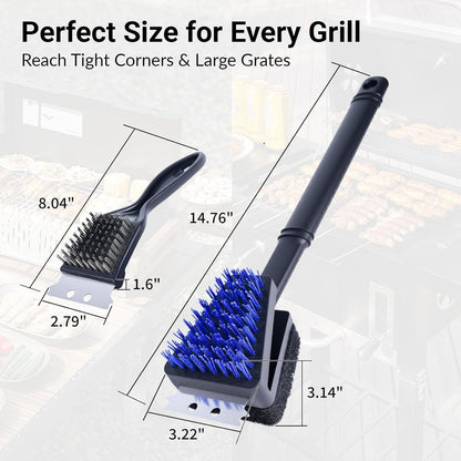Nylon Grill Brush No Wire Bristle Barbecue Brush Grill Cleaning Kit Safe Grill Scraper Brush for Outdoor Grill Cleaner with Hole BBQ Brush Accessories Clean Cool Grates Gift for Men/Dad 3 PCS