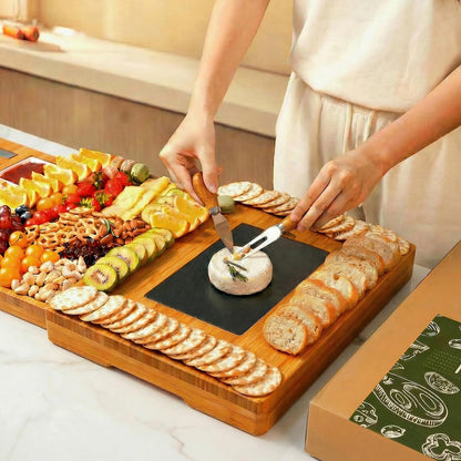 Extra Large Bamboo Charcuterie Board, 3-Layer Pull-Out Cheese Trays