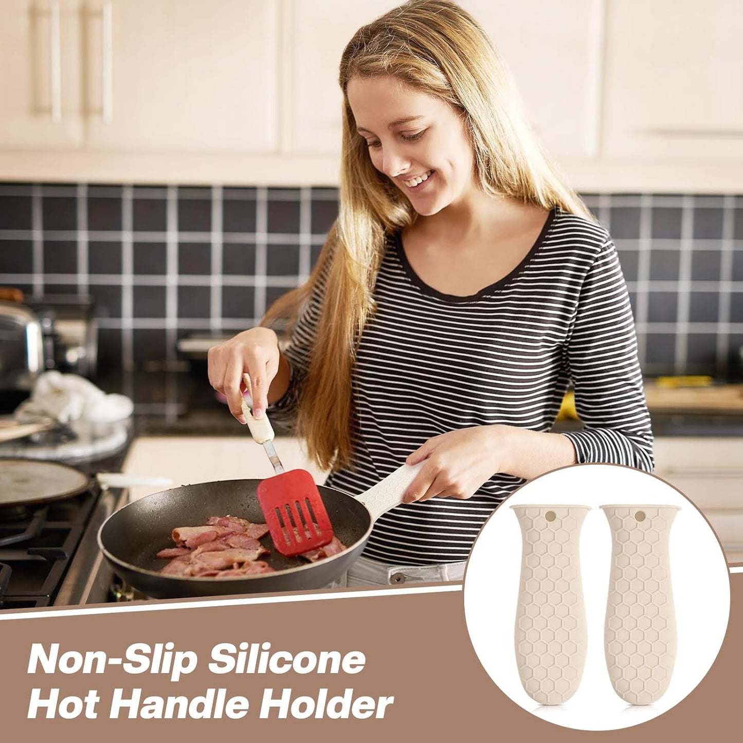 Patelai 2pcs Silicone Pan Handle Sleeve for Cast Iron Skillet, Black