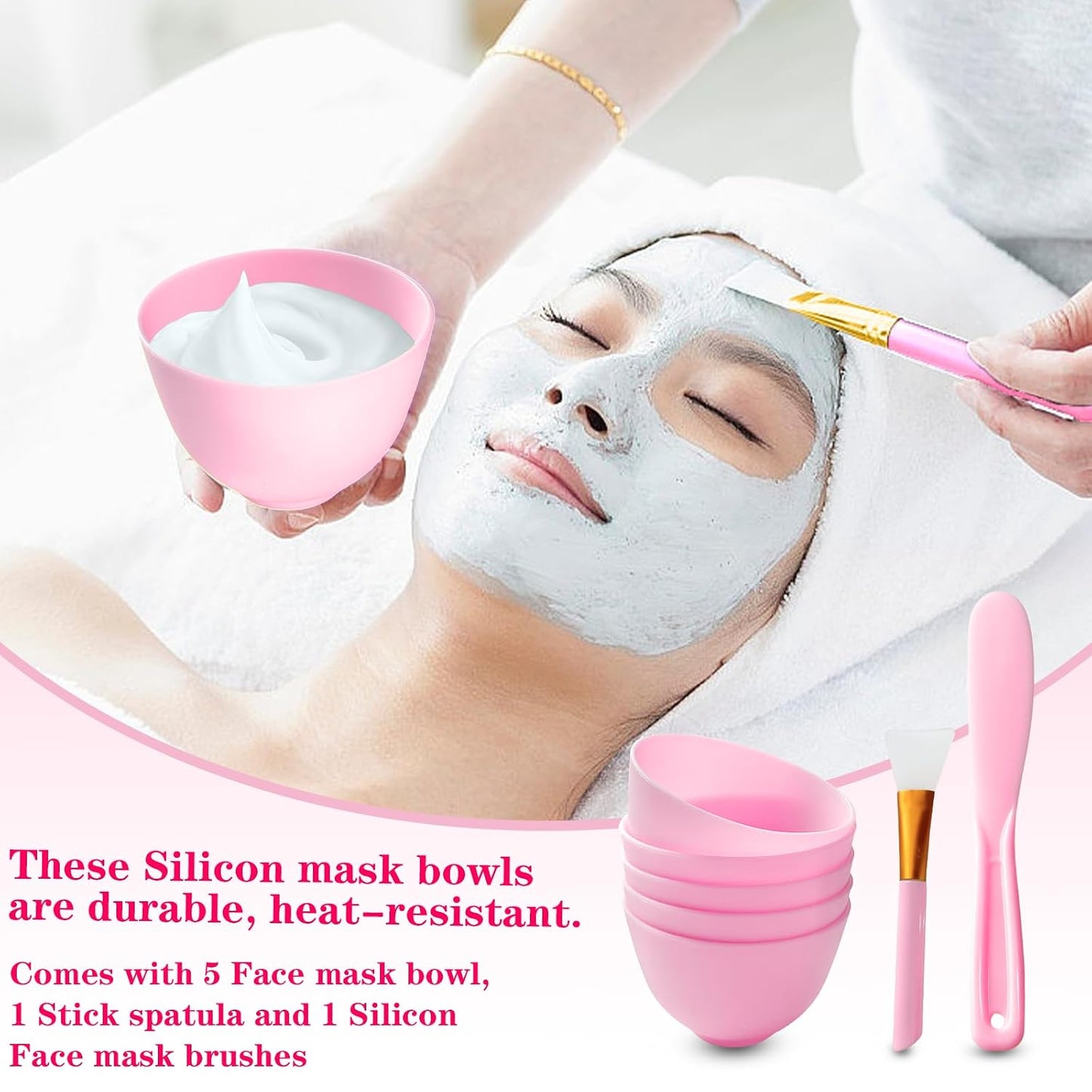 7Pcs Silicone Mixing Bowls, Silicone Bowls for Facials, DIY Face Mask Mixing Bowl for Home Salon Spa Face Skin Applicator Bowl, Black