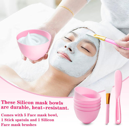 7Pcs Silicone Mixing Bowls, Silicone Bowls for Facials, DIY Face Mask Mixing Bowl for Home Salon Spa Face Skin Applicator Bowl, Black