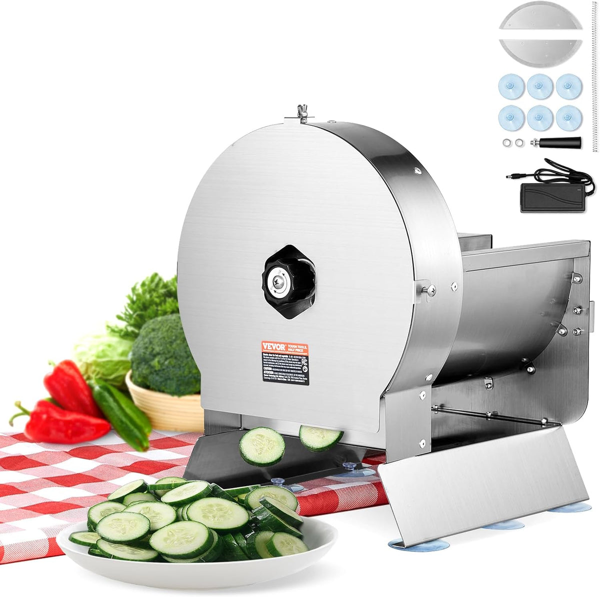 VEVOR Manual Vegetable Fruit Slicer, 0-0.5"/0-12mm Thickness Adjustable Commercial Slicer Machine, Stainless Steel Food Cutter Slicing Machine with 2 Spare Blades, for Potato, Cucumber, Lemon, Tomato