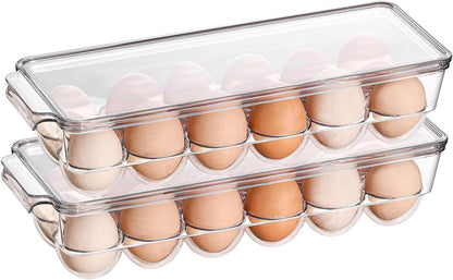 Sooyee 2 Pack Covered Egg Holders for Refrigerator,Clear 2X24 Deviled Egg Tray Storage Box Dispenser,Stackable Plastic Egg Cartons,Egg Holder Countertop(48 Eggs)