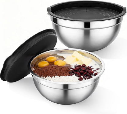 Beasea Stainless Steel Mixing Bowls, 5 Pack 1.5 QT Stackable Nesting Mixing Bowls with Airtight Lids, Metal Bowl with Lid for Baking, Meal Prepping, Salad, Serving, Food Storing