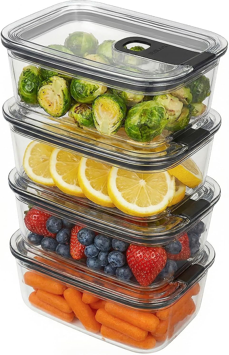carrotez Clear Food Storage Containers with Easy-Open Lids, 2.7 Cup Ecozen Plastic Small Meal Prep Containers, Airtight, BPA-Free, Stackable, Reusable, Set of 4