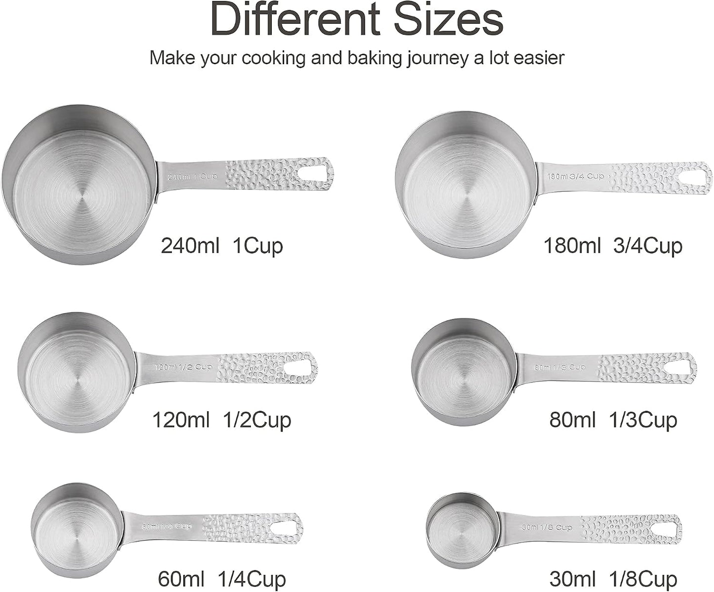 Measuring Cups and Spoons Set of 14, 18/8 Stainless Steel Measuring Cups Spoons Set, 6 Measure Cups and 7 Measure Spoons with Leveler