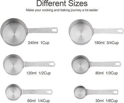 Measuring Cups and Spoons Set of 14, 18/8 Stainless Steel Measuring Cups Spoons Set, 6 Measure Cups and 7 Measure Spoons with Leveler