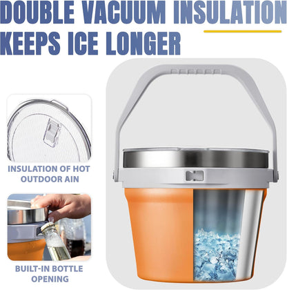 COKTIK 7L Vacuum Insulated Ice Bucket with Lid and Scoop& Tongs，Large capacity Stainless Steel Beverage Bucket for Cocktail, Champagne, Wine, Beer，Large Parties（Milk White Suit）