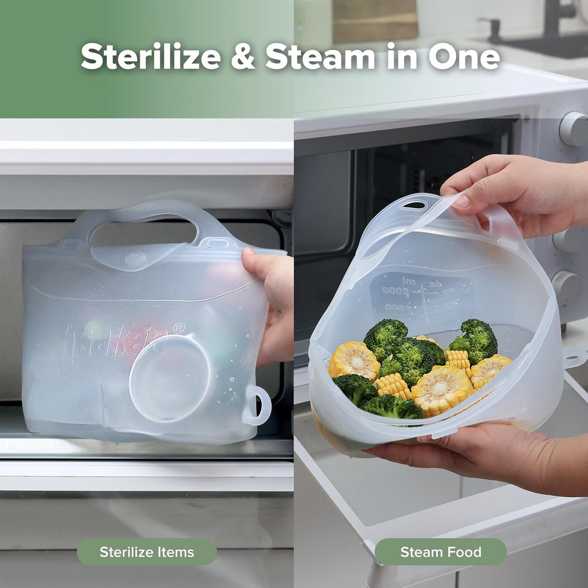 Haakaa Silicone Microwave Steamer & Steriliser Bag, 70oz/2000ml Large Capacity Reusable Steaming Bags for Baby Bottles, Breast Pump, Accessories, Pacifiers,Teethers, Great for Home&On The Go, Grey/1PC