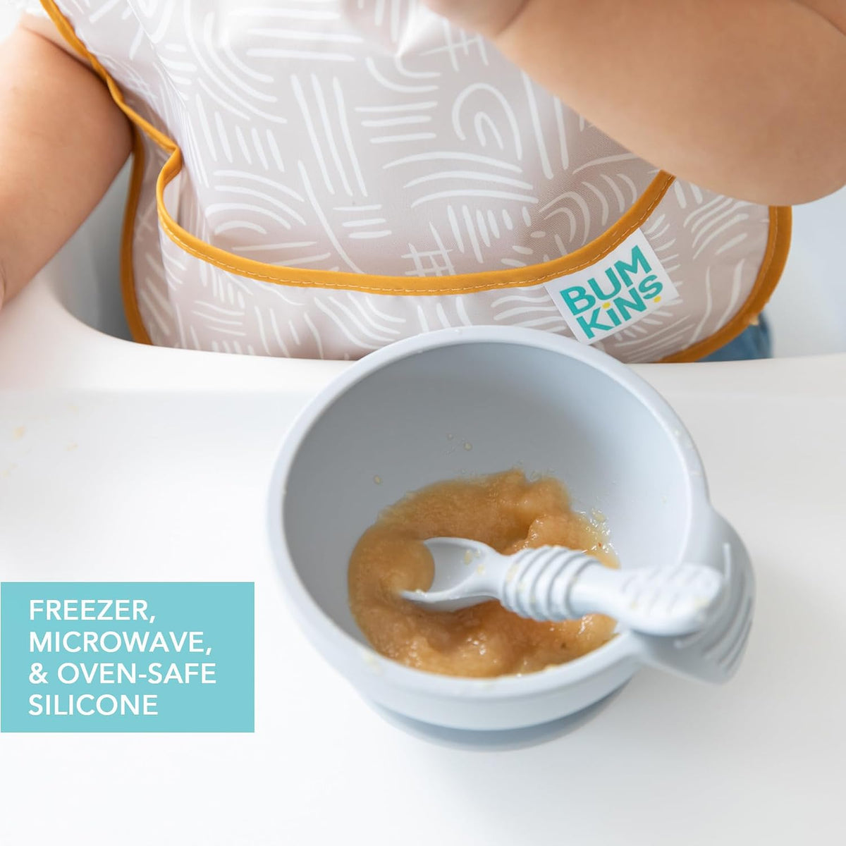 Bumkins Baby Bowl, Silicone Feeding Set with Suction for Baby and Toddler, Includes Spoon and Lid, First Feeding Set, Training Essentials for Baby Led Weaning for Babies 4 Months Up, Sage