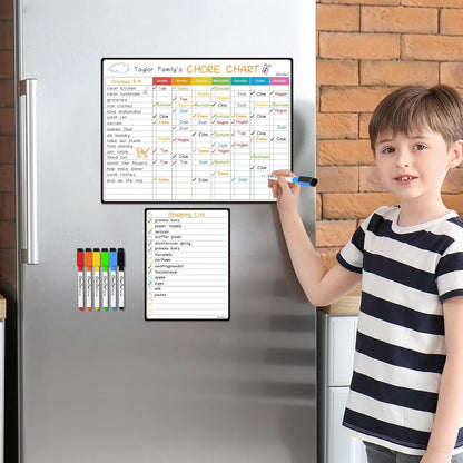 Magnetic Dry Erase List Board - 6.5"x8.5" Weekly, Daily, 2 List Boards for Fridge - 6 Extra Fine Point Markers Included - Shipped Flat