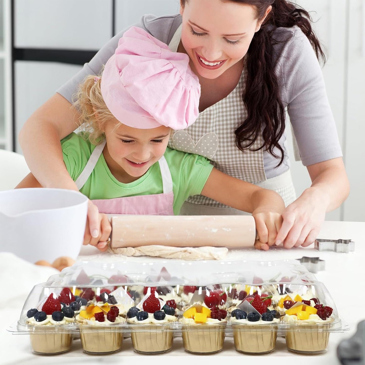 WIKDAY 24 Count x 10 Sets Plastic Cupcake Containers, Durable and BPA-Free Cupcake Holder with Lid for Easy Transport Storage, Stackable Clear Cupcake Carriers, Reusable Dessert Boxes