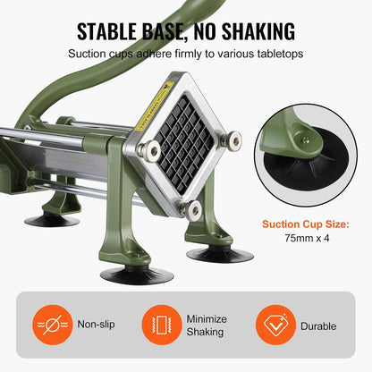 VEVOR French Fry Cutter, Potato Slicer with 1/2-Inch and 3/8-Inch Stainless Steel Blades, Manual Potato Cutter Chopper with Suction Cups, Great for Potato, French Fries, Cucumber, Vegetables, Carrot