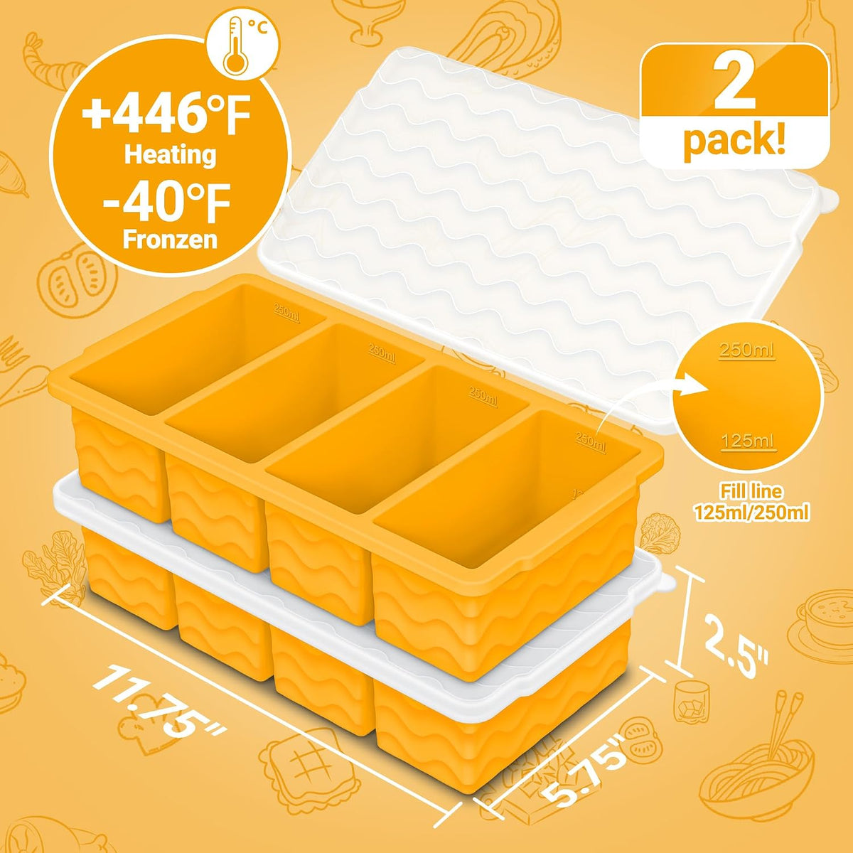 Doasuwish Silicone Freezer Molds for Soup with Lid – 1-Cup Soup Container Style Ice Cube Trays for Freezer, Meal Prep & Food Storage, Freeze 250mL/125mL Portions – 2 Pack