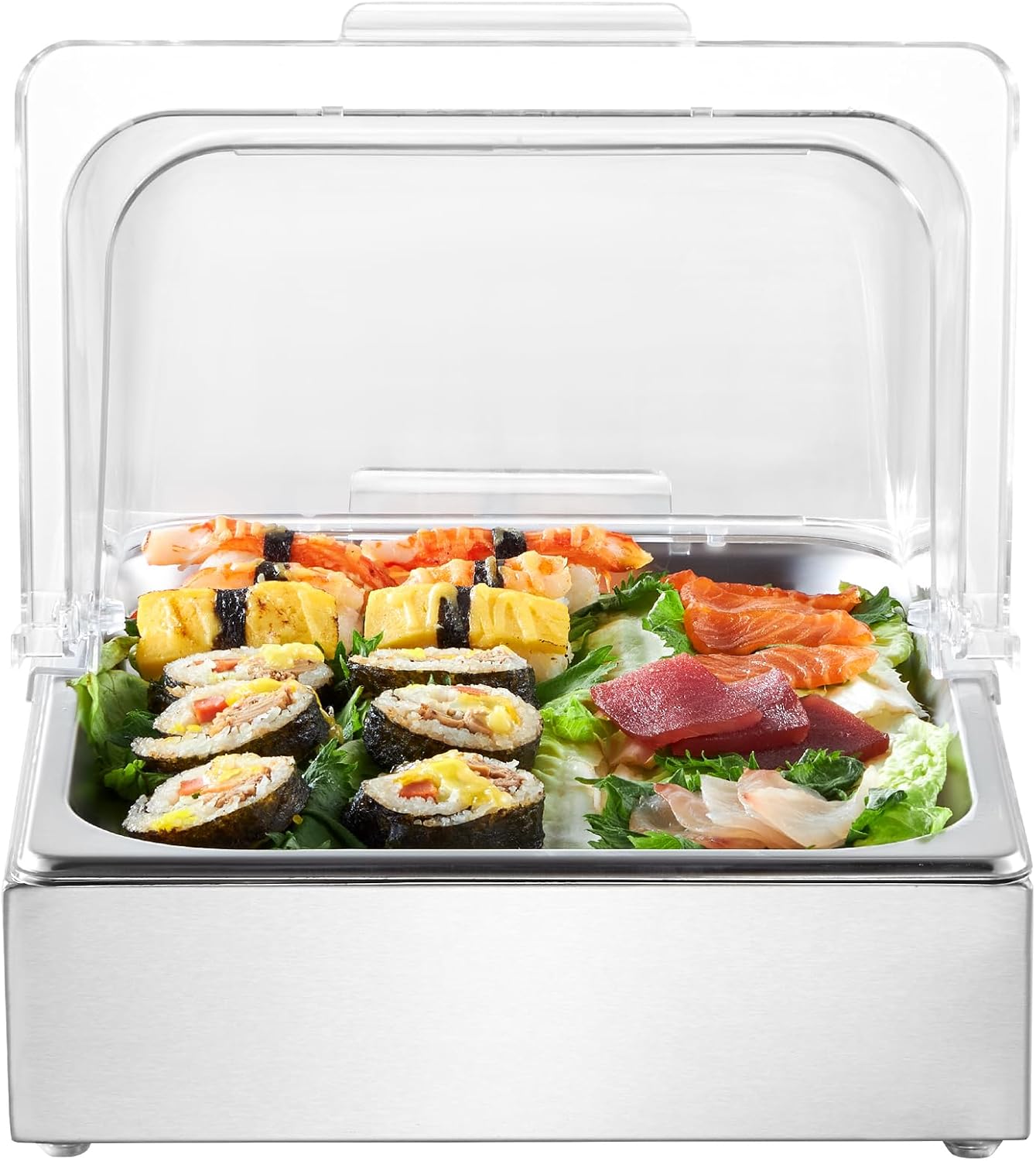 VEVOR Chilled Condiment Server Caddy, 5 Compartment Ice Cooled Serving Container, Plastic Fruit Garnish Tray Platter with Lid, for Taco Salad Bar Accessories, Party Home Restaurant Supplies