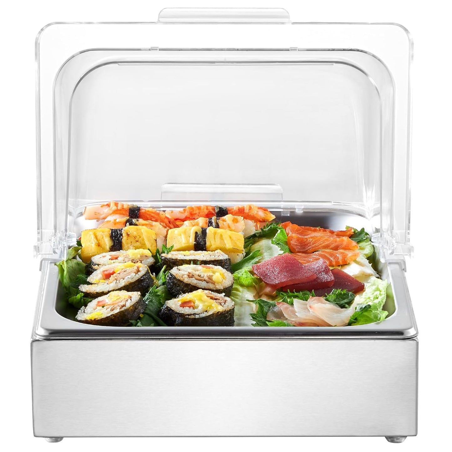 VEVOR Chilled Condiment Server, 4 Compartment Ice Cooled Condiment Serving Container, Chilled Garnish Tray Bar Caddy with Lid, for Bartending & Serving Taco, Salad, Fruit, Home & Restaurant Supplies