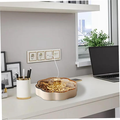 Nut Tray Dry Fruit Tray 5 Compartments Relish with Lid Round Plastic Serving Dishes for Nut, Snack, Fruit, Candies, Cookie Home, Office 9.5x9.5x3.4 inch