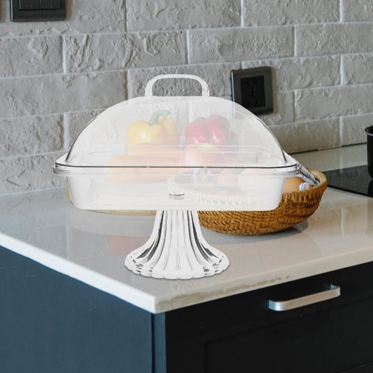 Cake Display Tray with Dome Clear Acrylic Cover Reusable Snack Serving Platter 10.82X8.46X8.26In Perfect for Birthday Christmas and Party Dessert Presentation