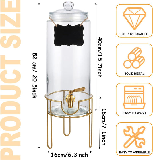 1.5 Gallon Drink dispenser, Glass Beverage Dispenser With Stand, Drink Dispensers for Parties With Stainless Steel Spigot + Marker & Chalkboard 100% Leakproof. Perfect For Parties And Daily Use