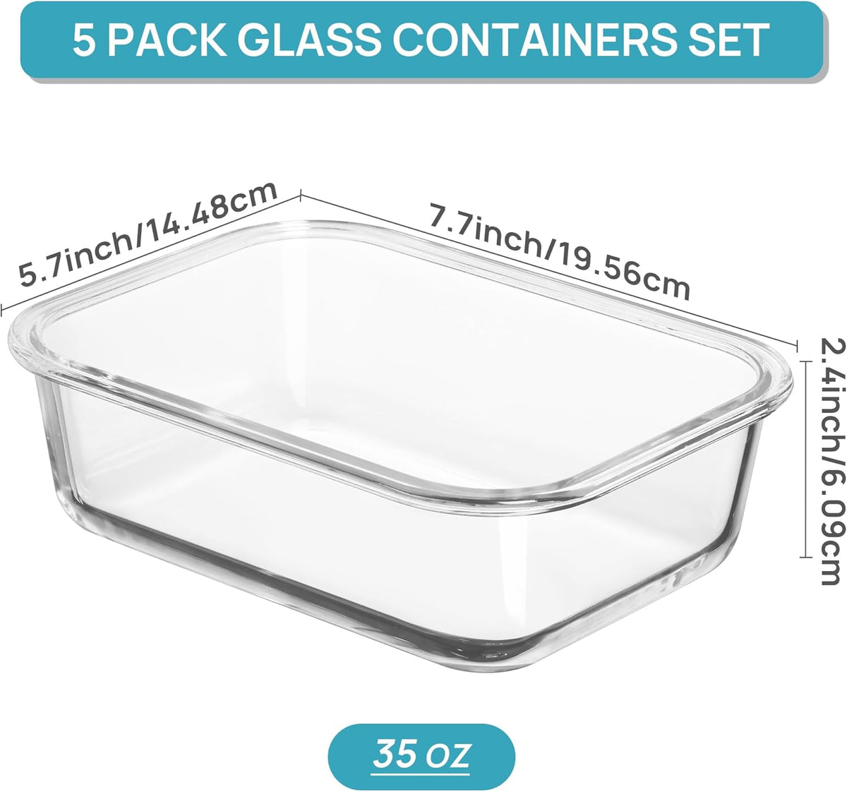 Vtopmart 10 Pack 35oz Glass Food Storage Containers with Lids, Meal Prep Containers, Airtight Reusable Lunch Container Set, Safe for Oven, Microwave, Freezer, and Dishwasher, Grey