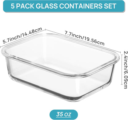 Vtopmart 10 Pack 35oz Glass Food Storage Containers with Lids, Meal Prep Containers, Airtight Reusable Lunch Container Set, Safe for Oven, Microwave, Freezer, and Dishwasher, Grey