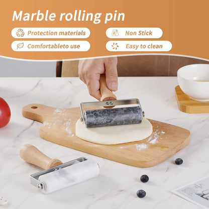 Small Marble Rolling Pin Pizza Roller for Baking (Type B Black)