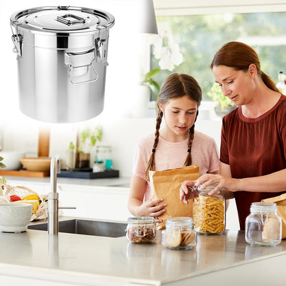 QWORK 5.5 Gallon 304 Stainless Steel Airtight Container, 21L 710oz Metal Storage Bin with Locking Lid & Side Handles, Heavy Duty Canister for Pet Food, Rice, Flour